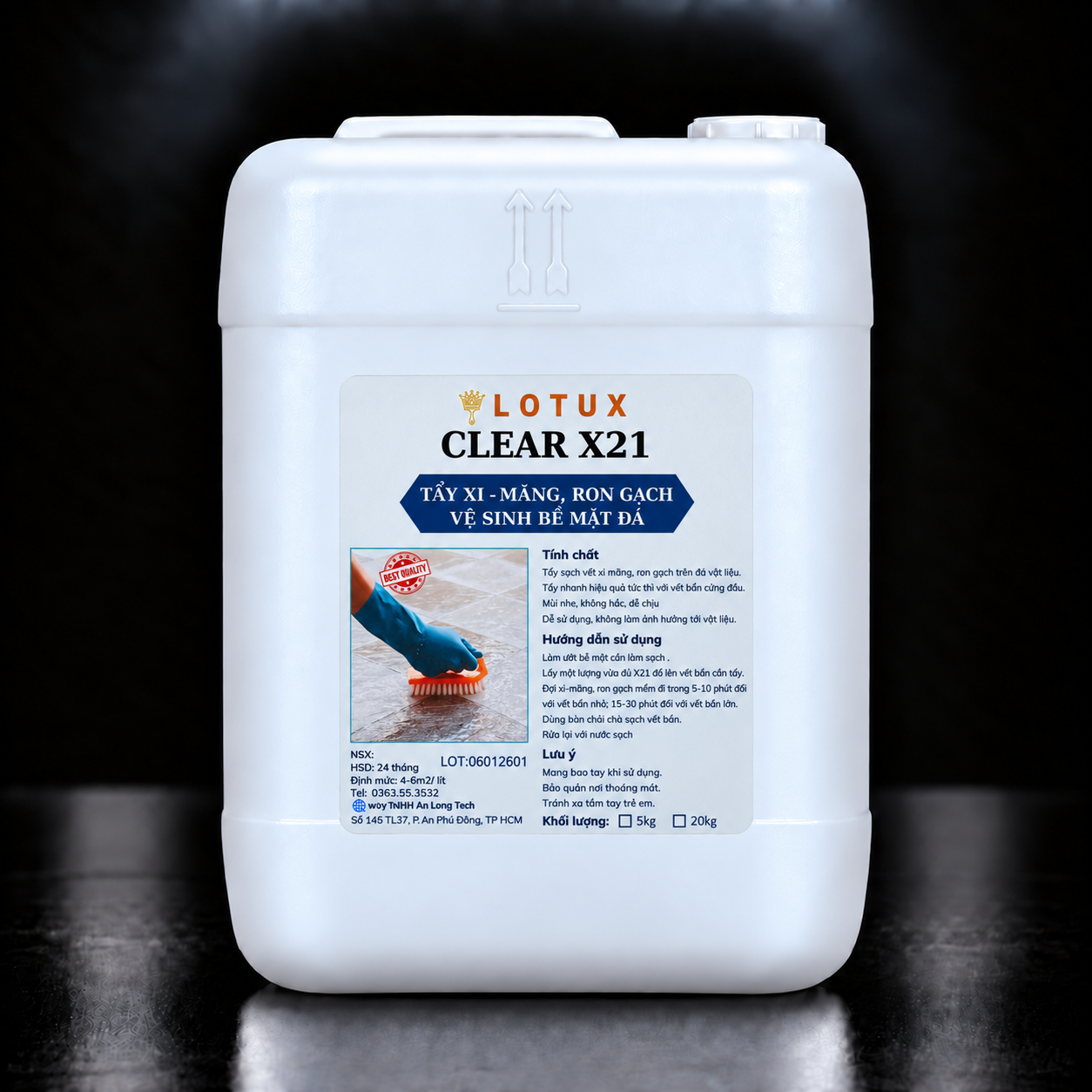 Tẩy Xi Măng - Ron Gạch, Vệ Sinh Bề Mặt Đá Lotux Clear X21 Can 5kg - Can 20kg