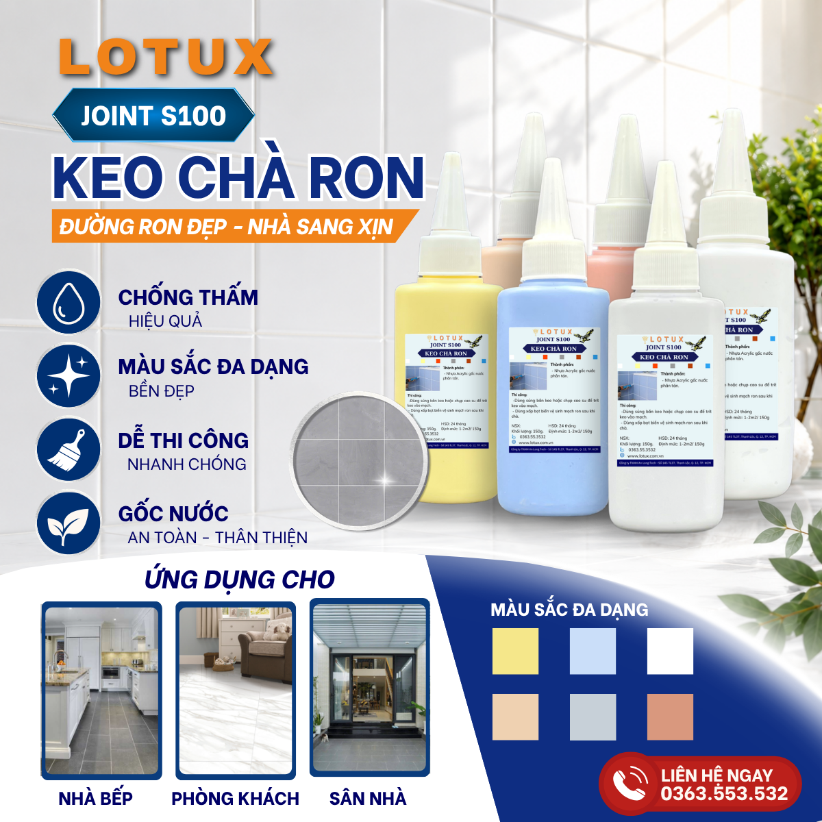 KEO CHÀ RON LOTUX JOINT S100 Giải pháp làm mới đường ron nhanh chóng, gọn gàng và bền đẹp